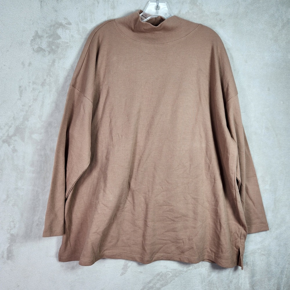 Denim & Co Essentials Womens Plus 2X Taupe Green 2 Pack Mock Neck Tunics A672135 - Picture 3 of 9